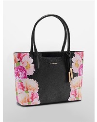 Calvin Klein Floral Saffiano Leather Winged Tote