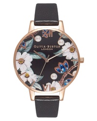 Olivia Burton Bejeweled Florals Leather Watch