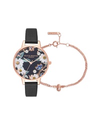Olivia Burton Bejewelled Leather Watch And Bracelet Set