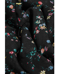 Saint Laurent Floral Print Wool Scarf Black