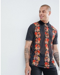 ASOS DESIGN Relaxed Polo In Linen Look With All Over Floral Print