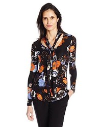 Allison Brittney Floral Long Sleeve V Blouse With Neck Tie