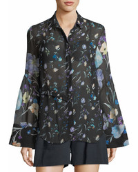 3.1 Phillip Lim Bell Sleeve Button Down Floral Print Silk Chiffon Blouse