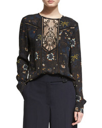 A.L.C. Noemi Long Sleeve Floral Silk Top Blackmulticolor