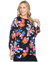 Vince Camuto Specialty Size Plus Size Long Sleeve Floral Rendezvous High Low Hem Blouse
