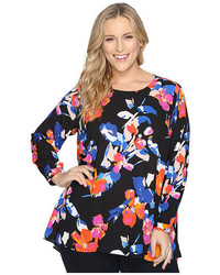 Vince Camuto Specialty Size Plus Size Long Sleeve Floral Rendezvous High Low Hem Blouse