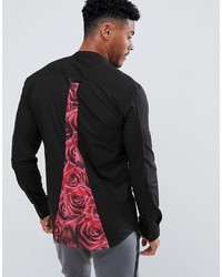 Siksilk Long Sleeve Shirt In Black With Rose Panel