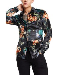 ASOS DESIGN Skinny Fit Floral Velvet Button Up Shirt In Black At Nordstrom