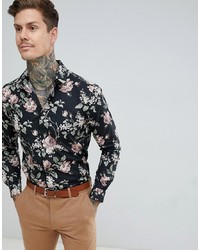 Twisted Tailor Skinny Fit Shirt In Dark Floral Print