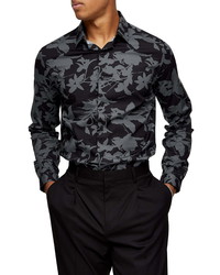 Topman Slim Fit Shadow Floral Print Button Up Shirt