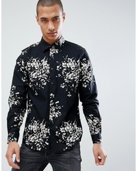 Burton Menswear Slim Fit Shirt With Floral Print In Black