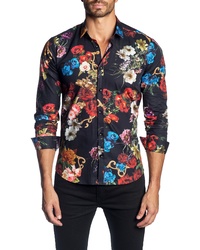 Jared Lang Trim Fit Floral Print Sport Shirt