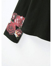 Choies Black T Shirt With Rose Print