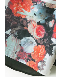 Romwe Floral Print Asymmetric Black T Shirt