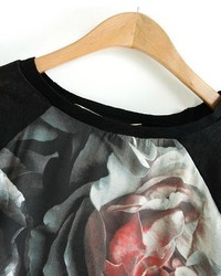ChicNova Long Sleeve Floral Print Splicing T Shirt