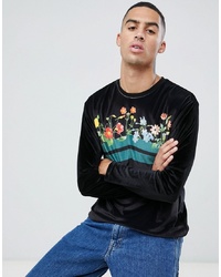 ASOS DESIGN Relaxed Long Sleeve T Shirt In Velour With Floral Print