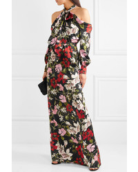 Erdem Anora Cold Shoulder Floral Print Silk Satin Gown