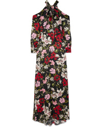 Erdem Anora Cold Shoulder Floral Print Silk Satin Gown