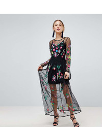 Asos Tall Asos Tall Premium Mesh Maxi Dress With Floral Embroidery