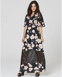 Black Floral Lace Paneled Maxi Dress