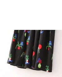 Black Short Sleeve Floral Pleated Maxi Dress