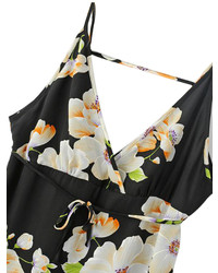 Choies Black V Neck Side Slit Floral Spaghetti Strap Backless Maxi Dress