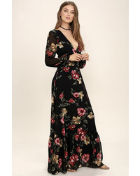 LuLu*s Chateau De Versailles Black Floral Print Maxi Dress