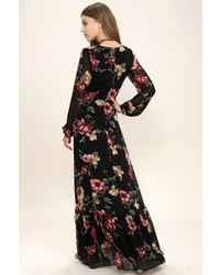 LuLu*s Chateau De Versailles Black Floral Print Maxi Dress