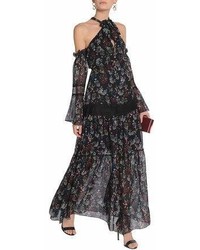 Nicholas Cold Shoulder Floral Print Silk Chiffon Maxi Dress