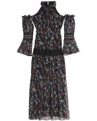 Nicholas Cold Shoulder Floral Print Silk Chiffon Maxi Dress