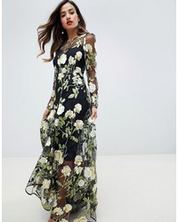 ASOS EDITION Embroidered Maxi Dress With Cutabout Skirt