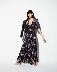 Aqua Floral Print Maxi Wrap Dress 100%