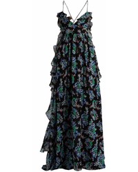 MSGM Floral Print Silk Georgette Maxi Dress