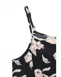 Romwe Floral Print Sleeveless Black Maxi Dress