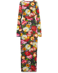 Dolce & Gabbana Floral Print Stretch Tulle Maxi Dress