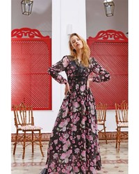 Lefon New York Floral Maxi Dress With Trimmed Lace