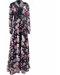 Lefon New York Floral Maxi Dress With Trimmed Lace