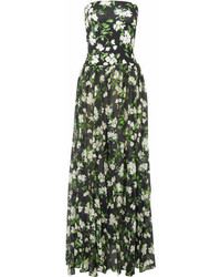 Caroline Constas Marianna Strapless Floral Print Stretch Jersey And Voile Maxi Dress Black