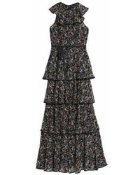 Mikl Aghal Tiered Floral Print Crepe Maxi Dress