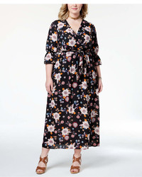 Monteau Trendy Plus Size Printed Belted Maxi Dress