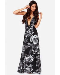 Keepsake More Than This Grey And Black Floral Print Maxi Dress