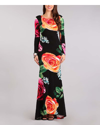 Peach Black Floral Maxi Dress Plus