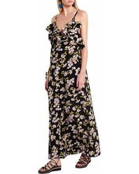 Marni Ruffled Floral Print Silk Satin Maxi Dress