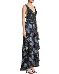3.1 Phillip Lim Sleeveless V Neck Floral Print Silk Maxi Dress