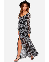 Lucca Couture Youve Got Greyscale Black Floral Print Maxi Dress