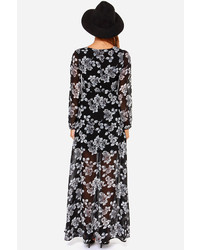 Lucca Couture Youve Got Greyscale Black Floral Print Maxi Dress