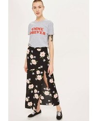 Topshop Black Split Floral Print Maxi Skirt
