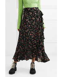Ganni Elm Ruffled Floral Print Tte Wrap Skirt