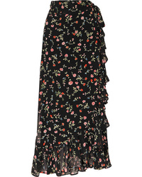 Ganni Elm Ruffled Floral Print Tte Wrap Skirt