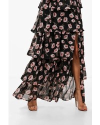 Boohoo Everly Large Floral Ruffle Tiered Maxi Skirt